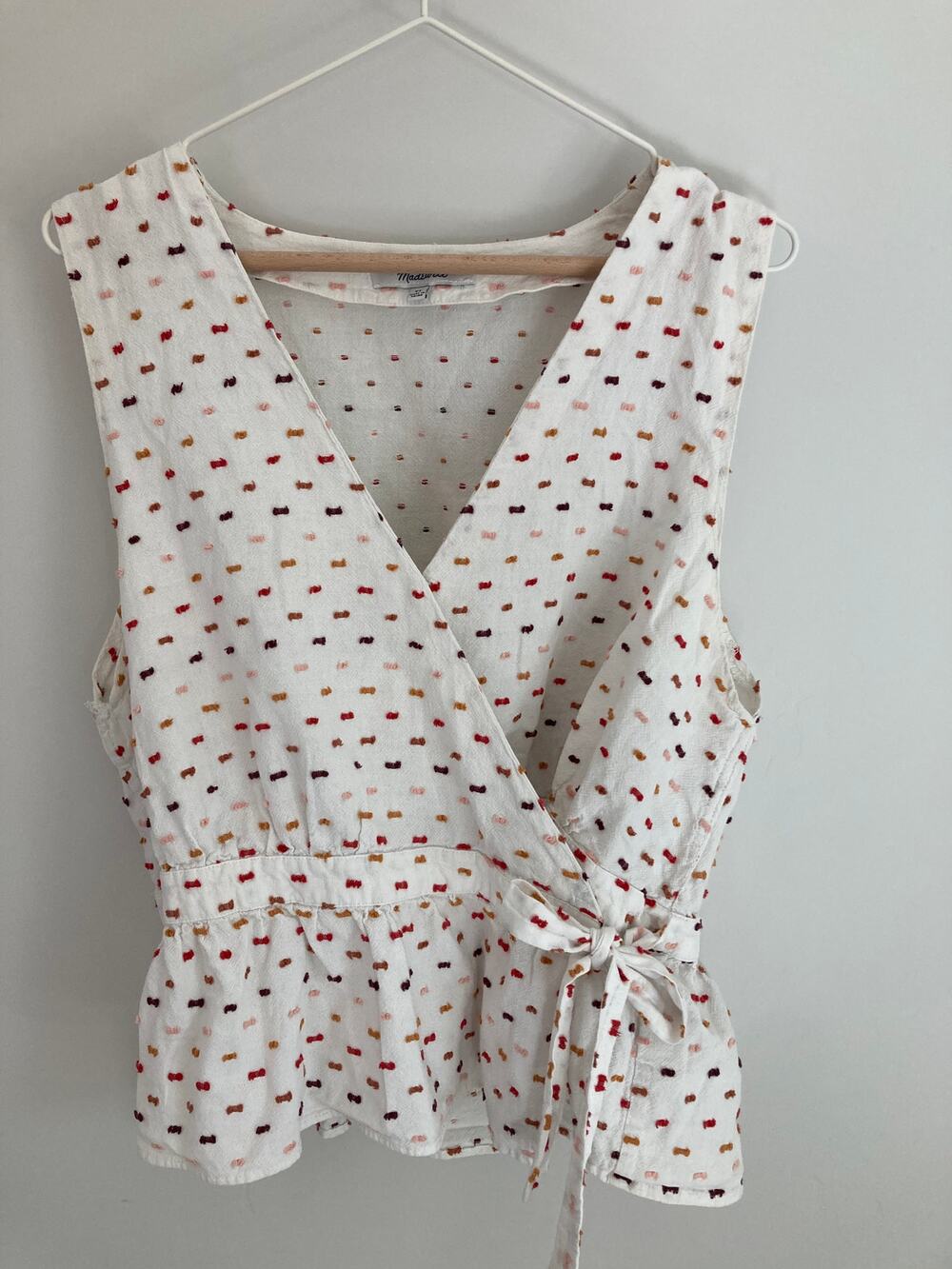 Madewell Confetti Dot Wrap Peplum Top Cream Rust Fall Blouse
